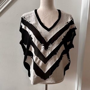 ZARA Linen Cotton blend Burnout Chevron Design Oversized Top